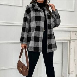 SHEIN Black and Gray Plaid Jacket